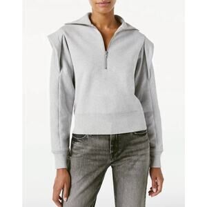 Frame Sporty Zip Sweatshirt Gris Heathe Size L Long Sleeve Collar Cotton Blend